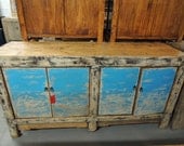 Antique Chinese Storage Credenza in Distressed Natural and Cornflower Blue (Los Angeles)