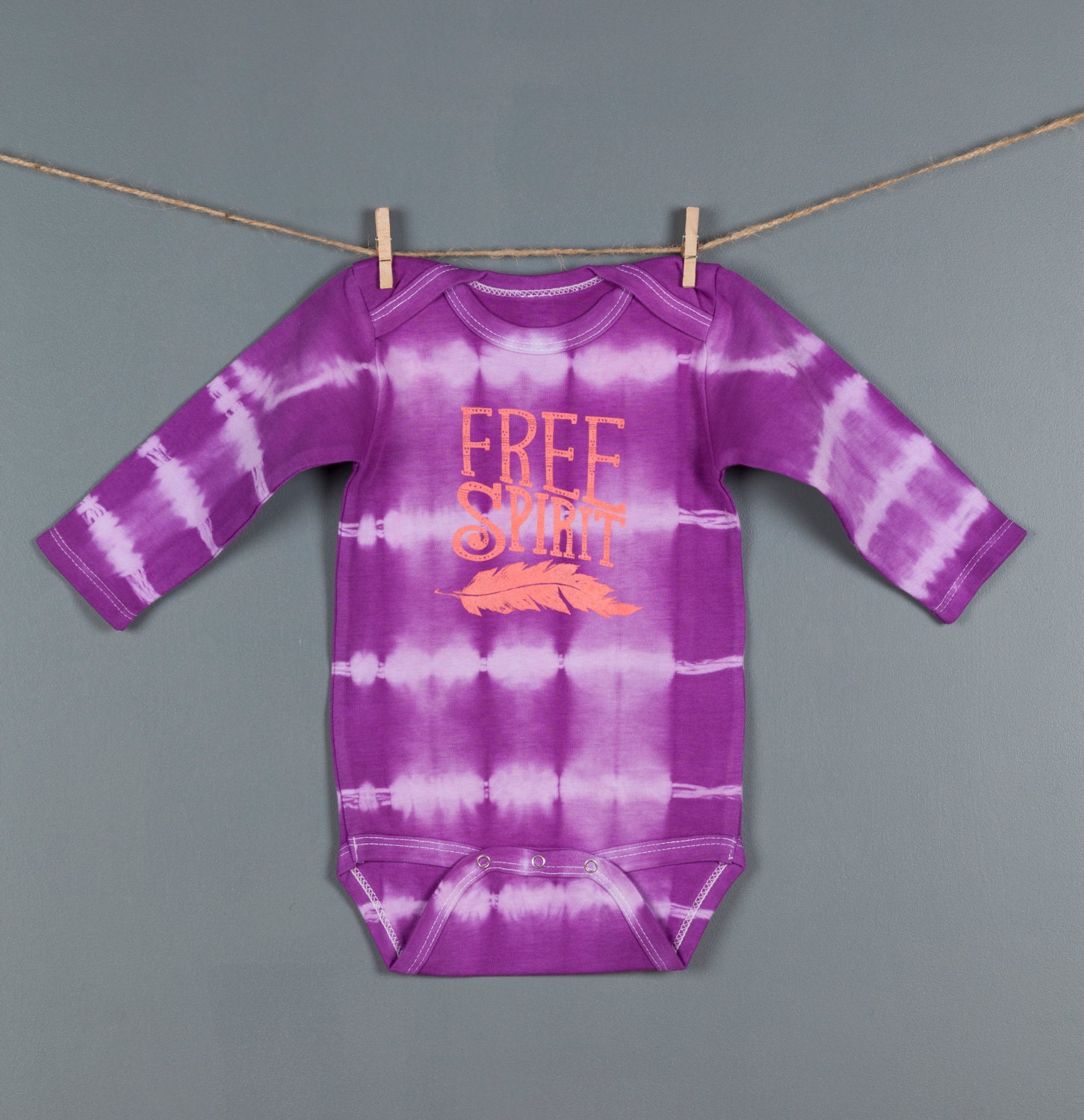 On Sale Baby Long Sleeve Onesie, Free Spirit Tie-Dye One Piece Romper Bodysuit, Baby and Toddler Clothing, Baby Gift or First Birthday
