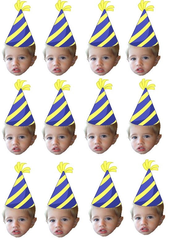 DIY digital Photo cupcake toppers blue stripe