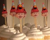Personalized Elmo inspired hat photo birthday cupcake toppers