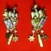 Vintage copper brass Hebrew love peace dangling pierced earrings with faux pearls