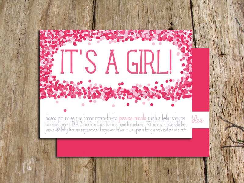 bright pink confetti baby shower invitation - printable file available - diy