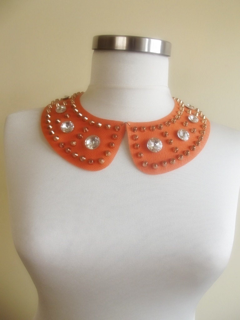 detachable imitation leather peter pan collar necklace beads bridal wedding christmas gift for her halloween orange nr. 44