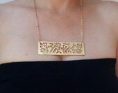 Statement Gold Necklace , fashionable necklace ,gold metalwork , free shipping , big gold pendant necklace ,Geometric Modern Necklace