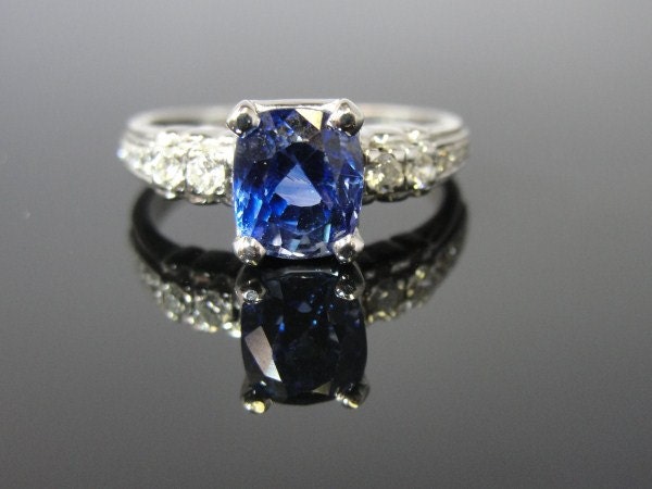 Platinum Medium Light Blue Ceylon Sapphire Cushion Cut Engagement Ring 2.47 carats RGSA31