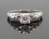 Feminine 1940s Intricate Design 18K White Gold Diamond Engagement Ring - RGDI226P