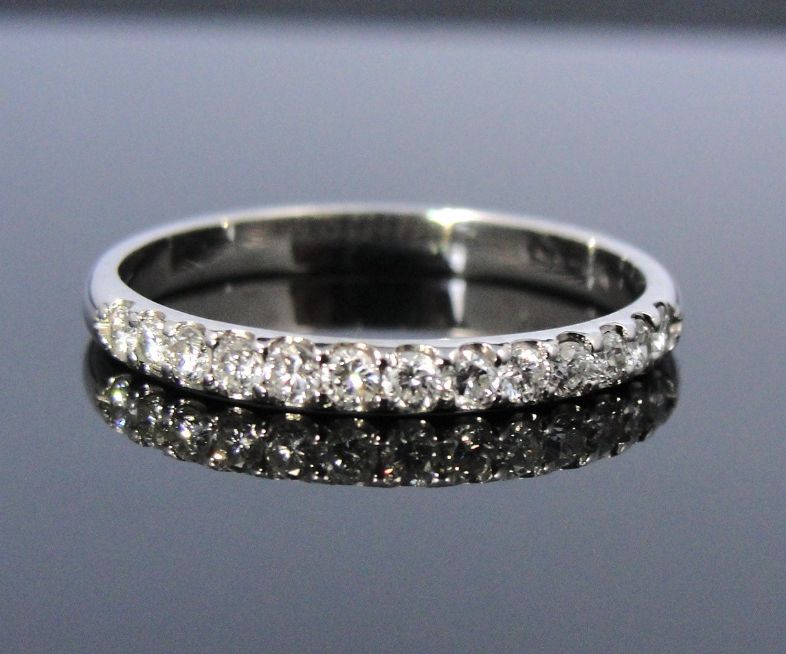14k White Gold Vintage Diamond Wedding Band, Art Deco Style RGDI516D