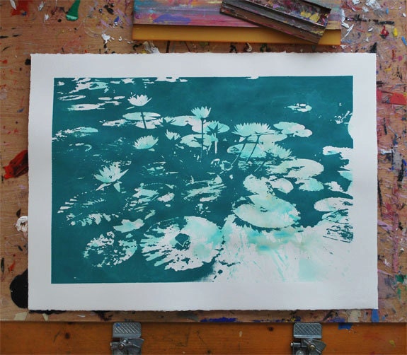 Water Lilies - Teal Green