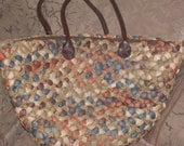 Vintage Large Woven Natural Straw Tote Purse Bag Multi colors with handle by Sandra Roberts