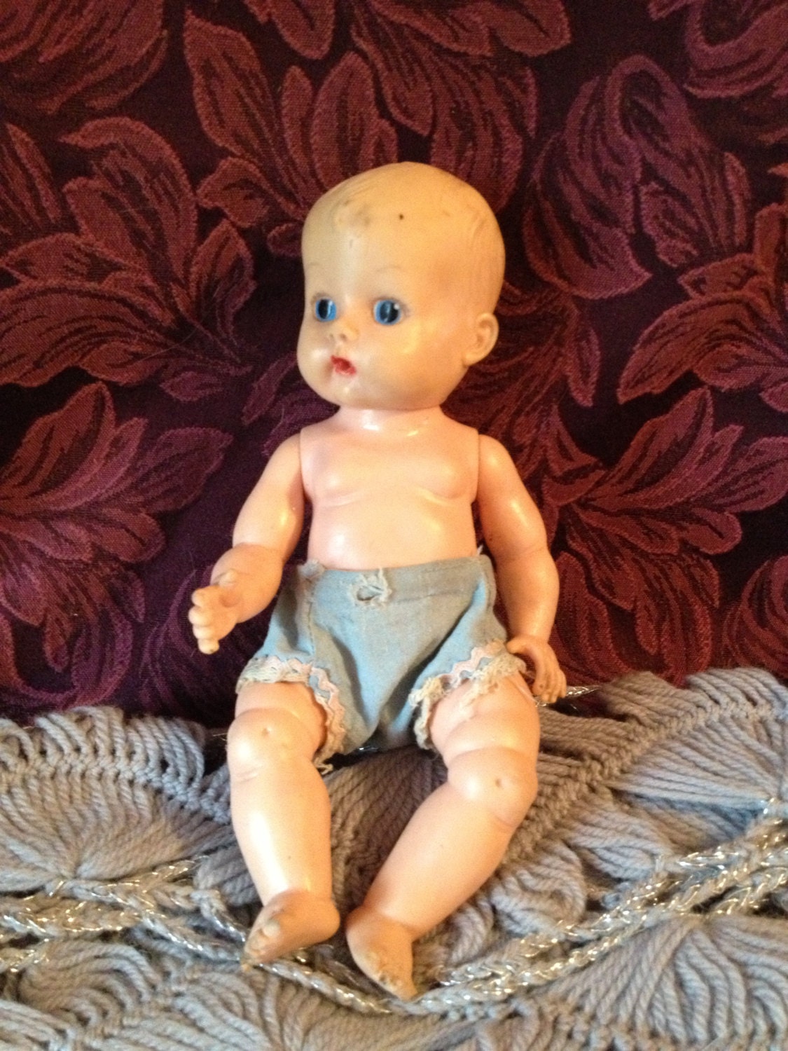 Vintage Doll Baby VOGUE DOLLS INC. Blue Eyes Plastic Molded Hair Hole in Mouth