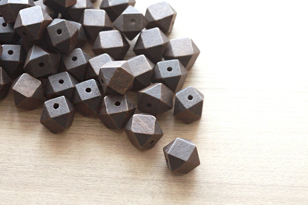 Geometric Dark Brown Painted Wood Beads - 10 pcs of wooden beads - wood supplies - 20mm - AbsolutSupplies