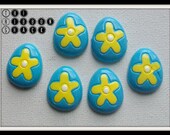 Set of 6 Blue Easter Egg Flower Daisy Flatback Resin Hair Bow Scrapbooking Embelishment Farm Chick Rabbit Il_170x135