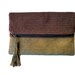 Denim and knit Foldover tassel clutch purse