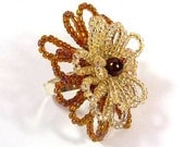 LOOPY FLOWER  RING- brown cream - adjustable girls - adults- dress ring- cocktail ring- party favor-wedding- bridesmaids-beach- summer