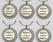 10 WINE GLASS CHARMS  wedding theme- bride- groom -custom  personalized- bottle bottle cap- wedding party- party favors - party accessories