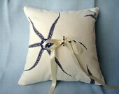 Free US Shipping Coastal Nautical Beach Cotton Navy Blue White Sea Star Starfish Ring Bearer's Pillow