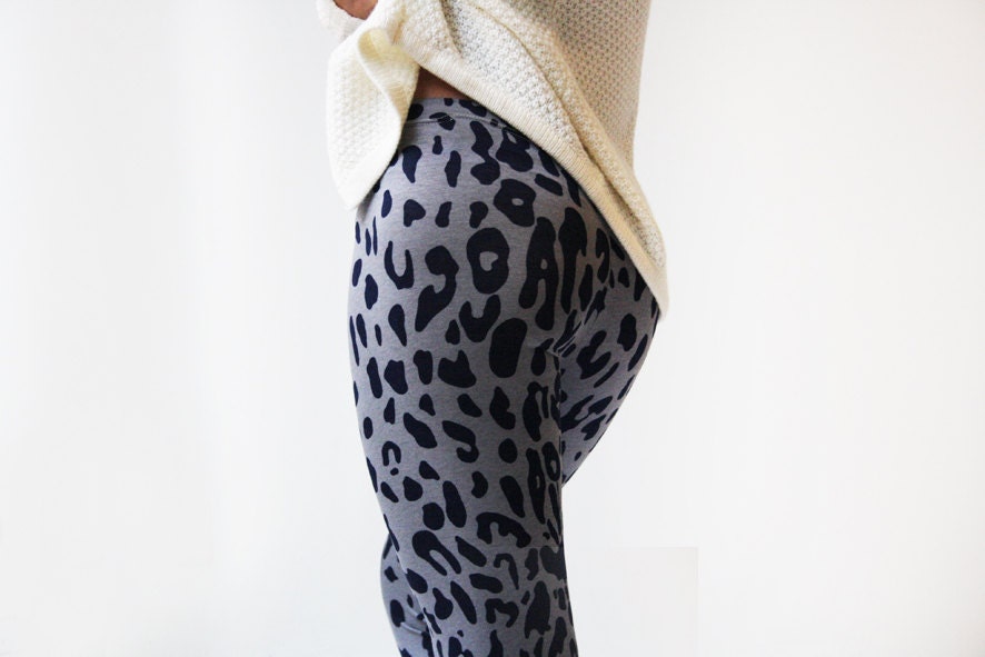 Free shipping Leopard Print Leggings, Grey and blue Leggings - MikiBeFashion