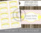 Baby Shower Diaper Raffle Tickets with matching sign pink chevron and yellow INSTANT DOWNLOAD diy printable file print your own Il_170x135