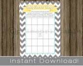 Baby Shower Bingo Game Cards gray chevron yellow and aqua blue INSTANT DOWNLOAD diy digital printable file print your own Il_170x135