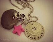 Jeep girl necklace hand stamped silver with pink stone star and jeep charm