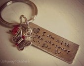 Silver bar key chain with butterfly charm and Swarvoski crystal - I am with you wherever you go