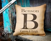 BURLAP PILLOW Personalized Wedding Gift - PILLOW with Monogram, Family Name &  Established Date