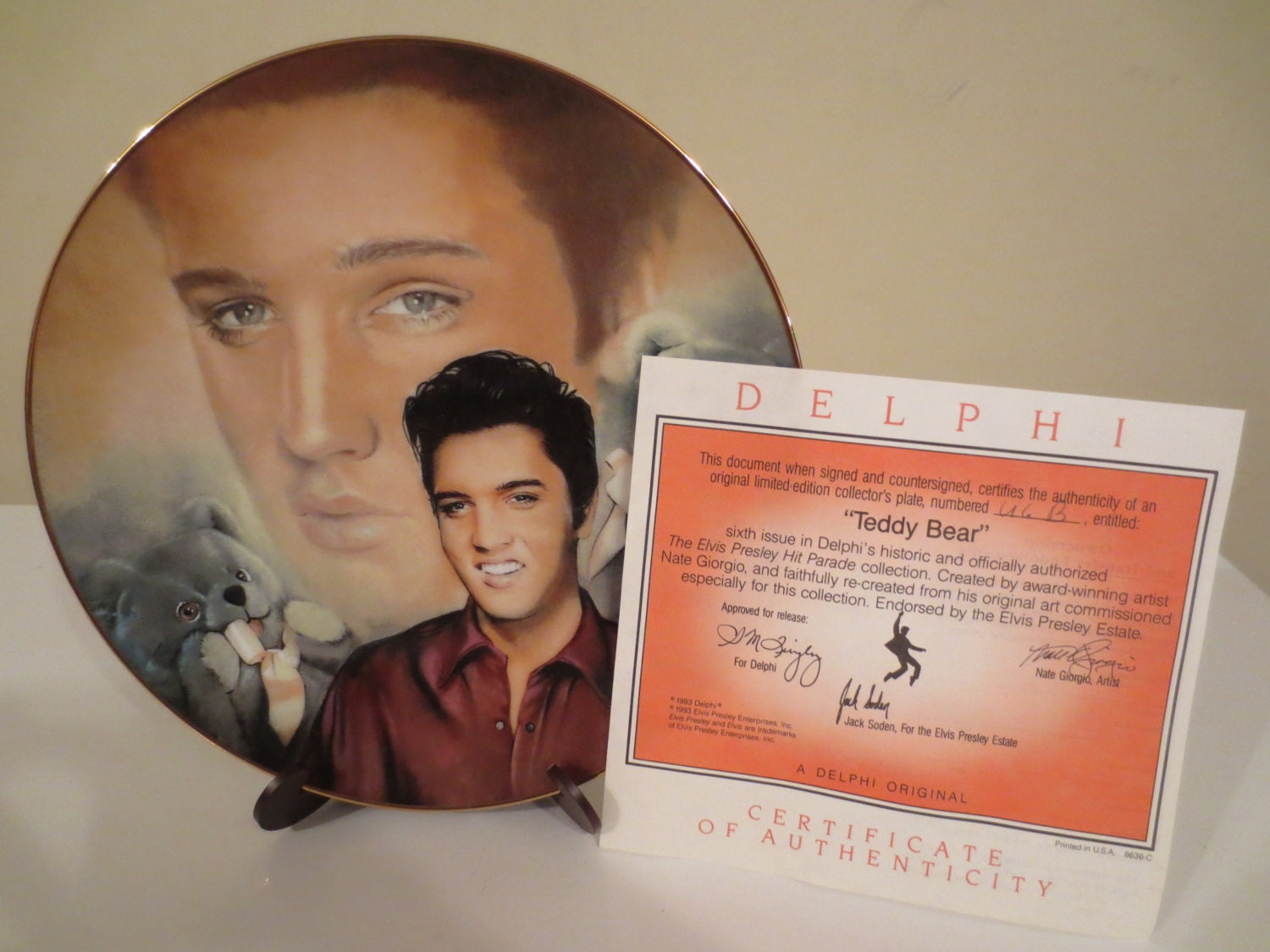 Elvis Presley "Teddy Bear" Collector Plate by Delphi, Elvis Memorabilia, 1993, Elvis Presley Hit Parade