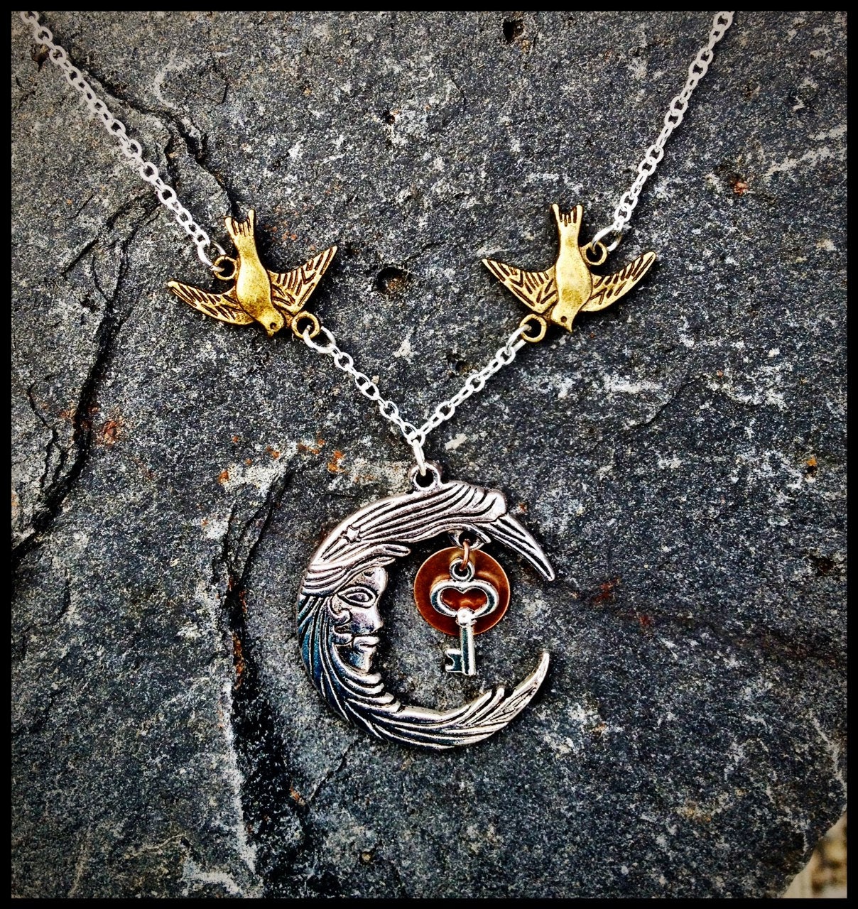 Moonlit Key Bird Sterling Silver Necklace