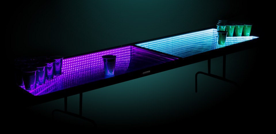 Infinity LED Beer Pong Table with Color Changing Lights (Folding, 8x2ft)
