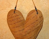 9 Languages' I Love You Heart - Primitive / Vintage Upcycled Recycled Handmade Wall Decor / Valentine's Day Stuffed Heart