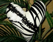 Ebony / Ivory Love' Beaded Soft Sculpture Upcycled Handmade Mothers Day /  Valentines Day Fiber Art Stuffed Hanging Heart Wall Decor