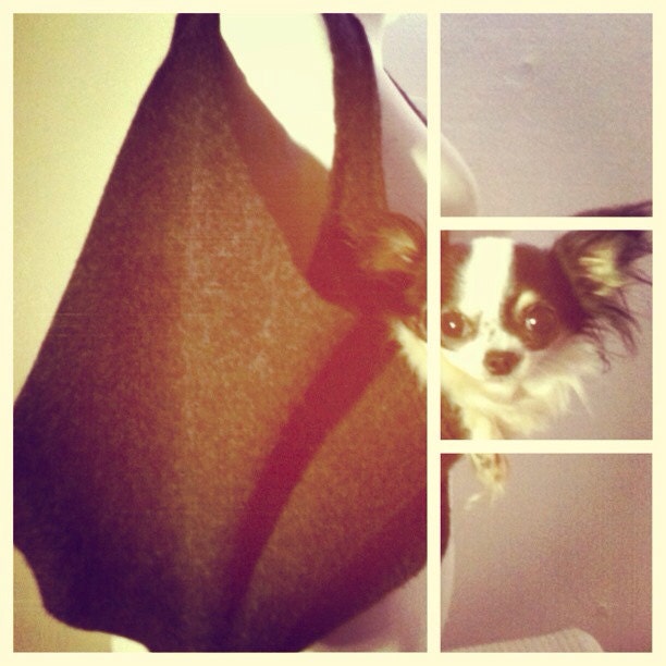 Hobo Dog Carrier in Scarf Heather Black Fabric so Sling Bag Blends with pup hair by HeartPup