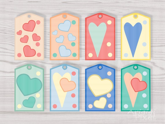 Spring colors printable gift tags with hearts, instant download PNG PDF file, home craft, love, printable supplies Il_570xn