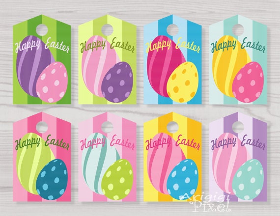 Easter Eggs Printable Gift Tags Colorful Candy Gift Wrap Label Spring Colors Instant Download Il_570xn
