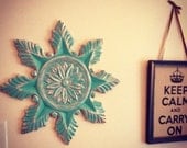 Turquoise and silver distressed wooden wall hanging-vintage shabby chic