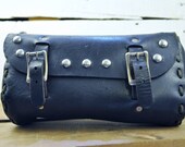 Leather Bag, Black Biker Bag, Bicycle Bag, Saddle Bag, Vintage, Motorcycle Tool Bag Collectible, Made in U.S.A. Found-Rincon, Puerto Rico.