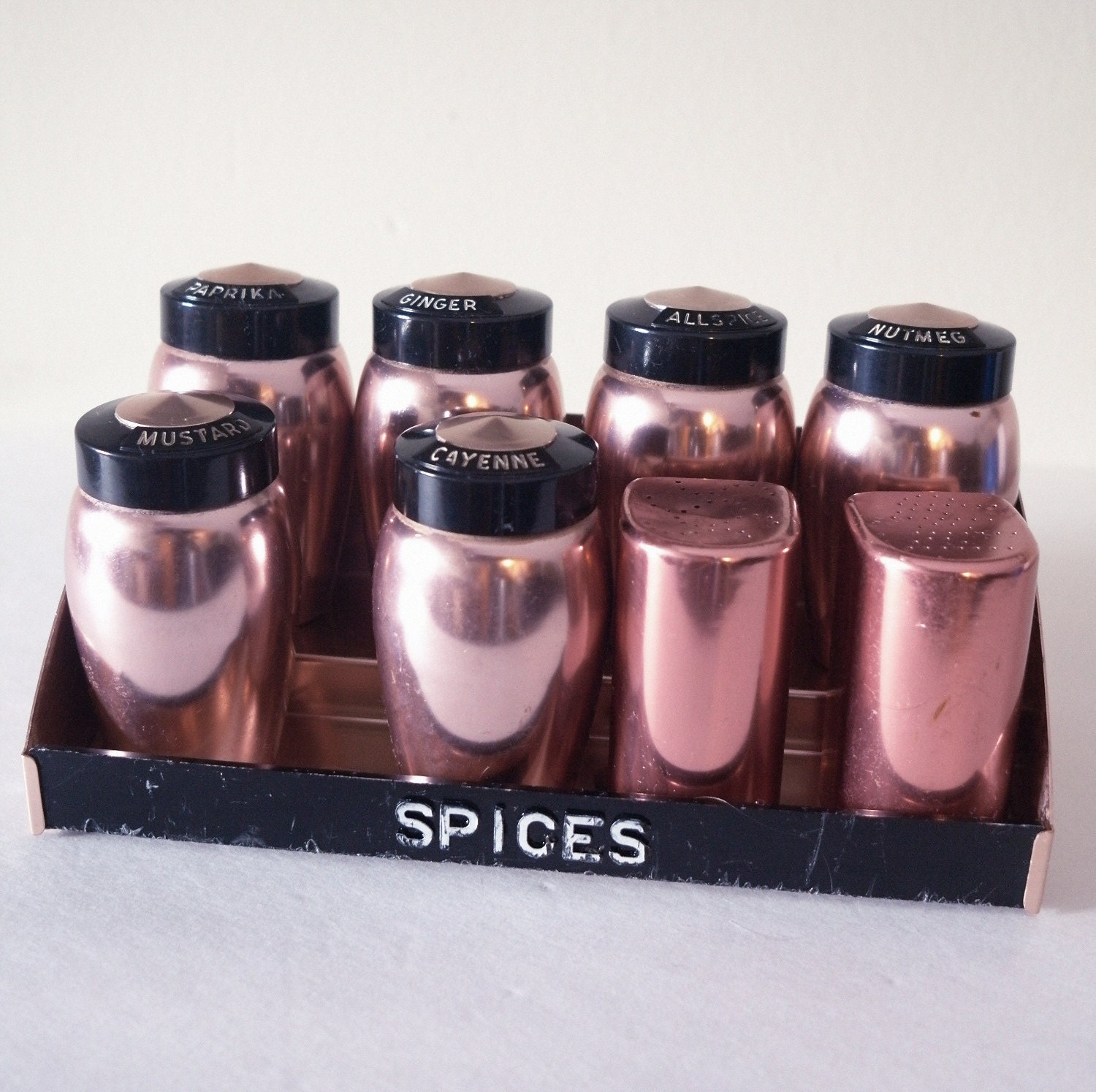 Save 15% in Feb. code: HEARTS - Vintage Kromex anodized aluminum spice rack set pink