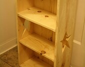 Unique Primtiques Primitive STAR Sided Natural Wood Book Shelf Bookcase Bath Hall Entry Kitchen 8wx16.25lx30.5h Custom Sizes Colors Avail