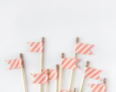 12 Gold, Pink & Antique White Washi Tape Flags Cupcake Toppers, Wedding, Engagement Birthday, Tea Party, Party, baby shower