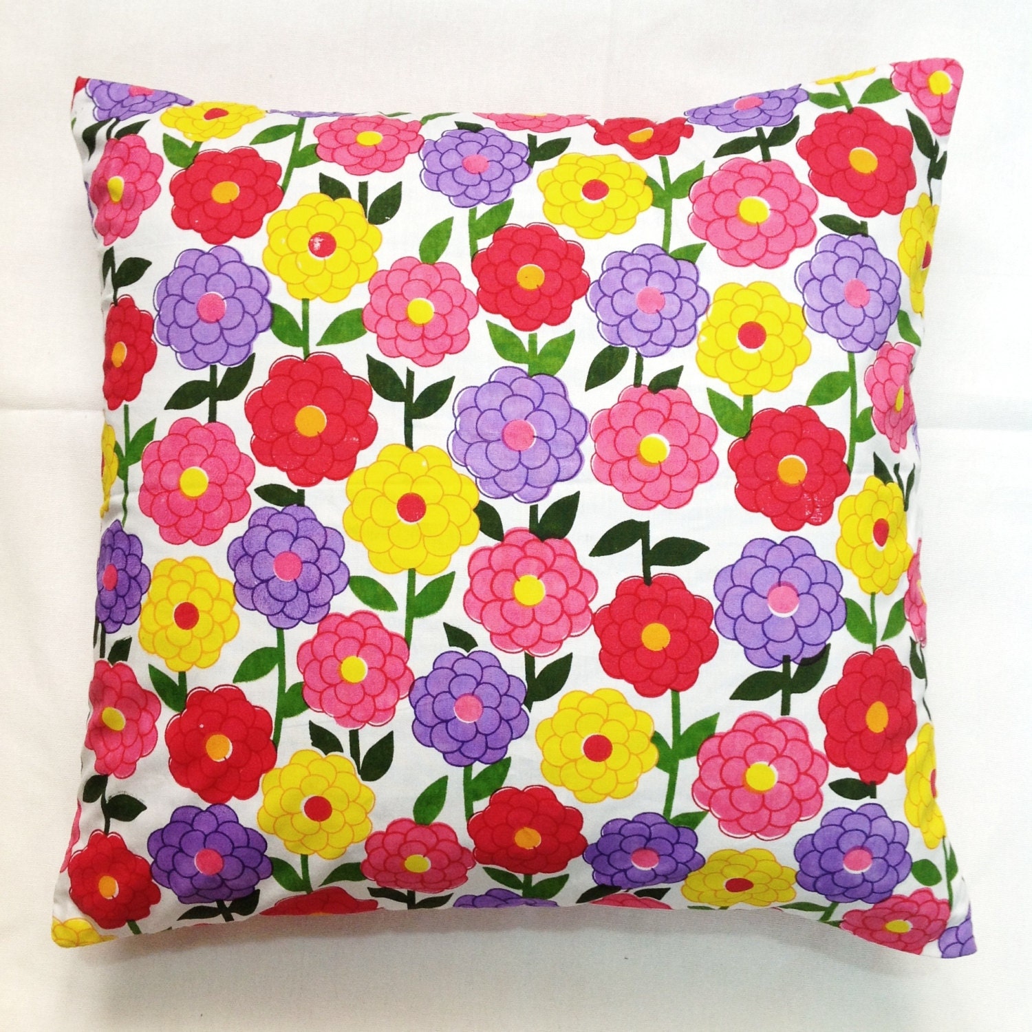 Multicolor flower print pillow cover 16x16 - Floral Print Cotton Cushion Cover - Yellow, Green, Red and Pink
