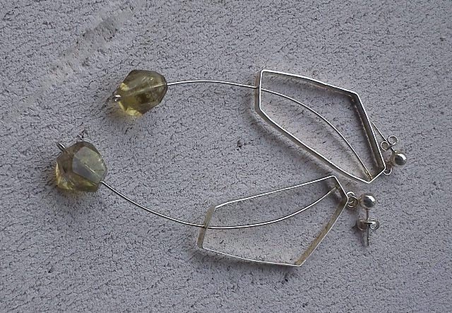 Long silver earring, sterling silver earring, lemon quartz earring, women's jewelry