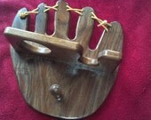 Baseball Bat, Ball, Glove Shelf in Walnut, Boys Room, Man Cave, Sports Team Fan Decoration, Wall Hanging