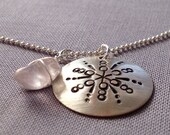25% OFF SALE - Winter Snowflake No.1 Sterling Silver Necklace, Wire Wrapped Pink Rose Quartz Charm