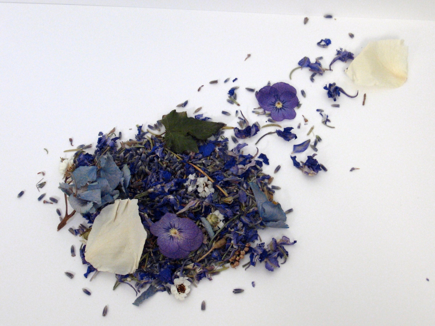 Bridal Lavender flower confetti laced with white rose petals, hydrangea, pansies - for fairy tale endings. . .