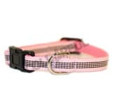 Preppy Stripes Pink/Brown Small Nylon Adjustable Buckle Dog/Cat Collar