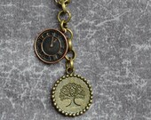 Antique Bronze Necklace , Metal Necklace , Jewelry , Chain Necklace , Pendant Charms Life tree 20mm & Red Bronze clock watch 16mm