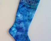 Personalized Blue Christmas Stocking - Fun, Colorful, Funky, Bright, Batik - Rhinestone or fabric personalization