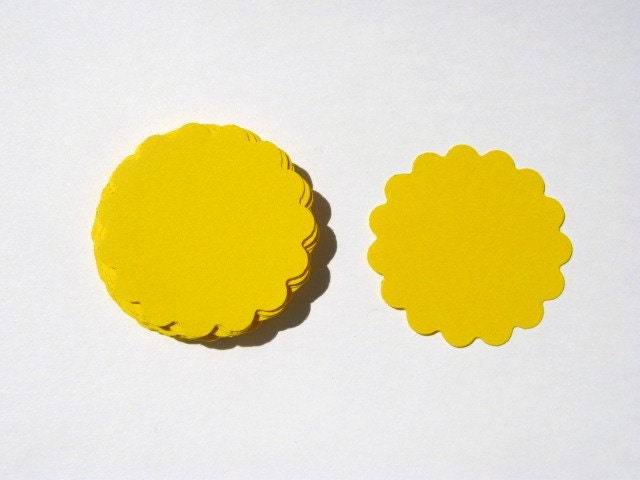 25 Solar Yellow Scalloped 2 inch Circle Tag Journal  Punches Punch Outs Die Cuts  embellishments