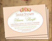 Shabby chic Bridal Shower Invitation. DIY card. Peach color Flowers. Digital Printable card 5x7 inch
