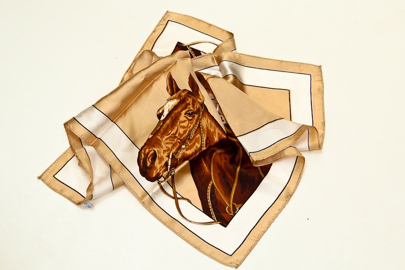 Faux Hermes Thoroughbred Horse Scarf. Equestrian Carre for the Kentucky Derby, Preakness, and Belmont Races. 24 inches square